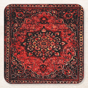 Dessous-de-verre Carré En Papier Visage de tapis persan en champ teinté rose