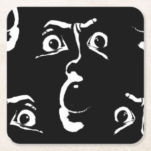 Dessous-de-verre Carré En Papier visage d'horreur noir et blanc