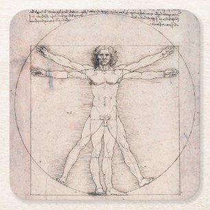 Dessous-de-verre Carré En Papier Vitruvien Homme Vitruvien, Léonard de Vinci