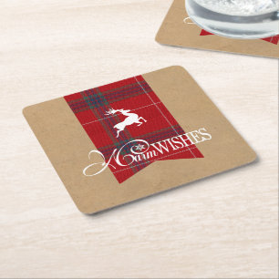 Dessous-de-verre Carré En Papier Vœux chaleureux Kraft & Tartan rouge ID589