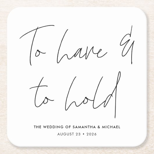 Dessous-de-verre Carré En Papier Voeux de mariage en calligraphie moderne noir blan (Devant)