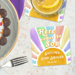 Dessous-de-verre Carré En Papier Voici Le Baby shower Son Retro Boys<br><div class="desc">Fêtez dans le style avec ces dessous de verre en papier baby shower tendance. Ce design est facile à personnaliser avec votre libellé d'événement spécial et vos invités seront ravis quand ils verront ces dessous de verre fabuleux. Les éléments correspondants se trouvent dans la collection.</div>
