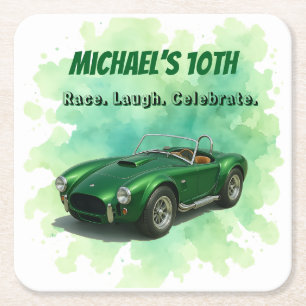 Dessous-de-verre Carré En Papier Voiture de course verte de fête d'anniversaire 10