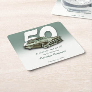 Dessous-de-verre Carré En Papier Voiture Verte Classique Célébre son 50e Anniversai