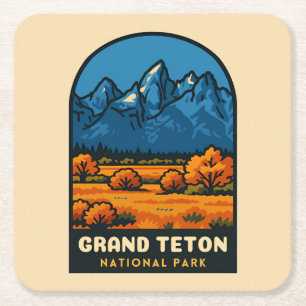 Dessous-de-verre Carré En Papier Voyage Ancien Grand Teton National Park USA Rétro