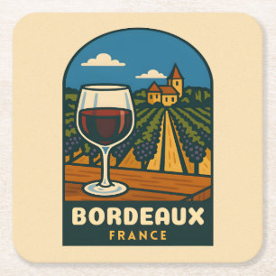 Dessous-de-verre Carré En Papier Voyage Rétro Bordeaux France Vignoble