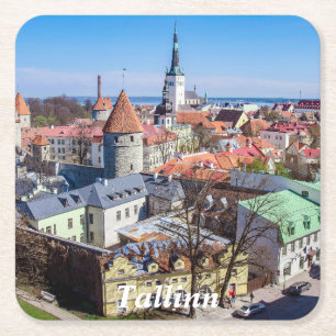 Dessous-de-verre Carré En Papier Vue aérienne du centre de Tallinn