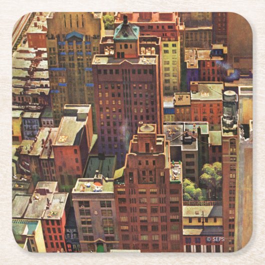 Dessous-de-verre Carré En Papier Vue de New York par John Falter (Devant)