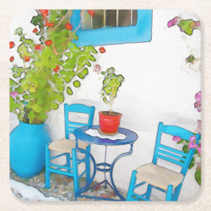 Dessous-de-verre Carré En Papier Vue de rue aquarelle