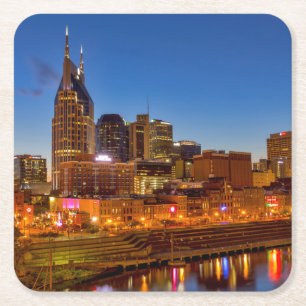 Dessous-de-verre Carré En Papier Vue du ciel de la ville à la tombée de la nuit