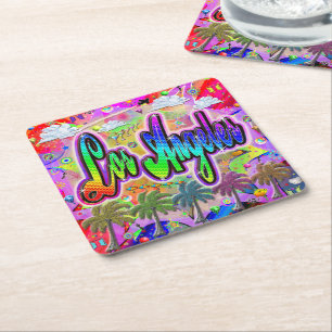 Dessous-de-verre Carré En Papier Vue express de Los Angeles Montagnes russes