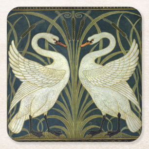 Dessous-de-verre Carré En Papier Walter Crane Swan & Rush et Iris Victorien 
