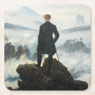 Dessous-de-verre Carré En Papier Wanderer au-dessus de la mer de brouillard, Friedr