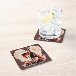 Dessous-de-verre Carré En Papier Warm Red and Tan Watercolor Champagne Bottle