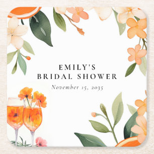 Dessous-de-verre Carré En Papier Watercolor Aperol Spritz Baby Shower de Mariée