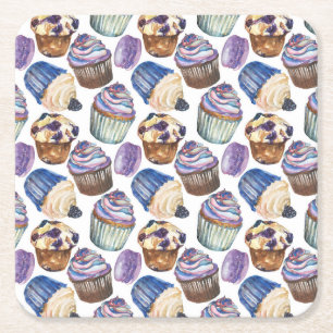 Dessous-de-verre Carré En Papier Watercolor cupcakes