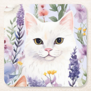Dessous-de-verre Carré En Papier Watercolor Floral Cats Papiers numériques