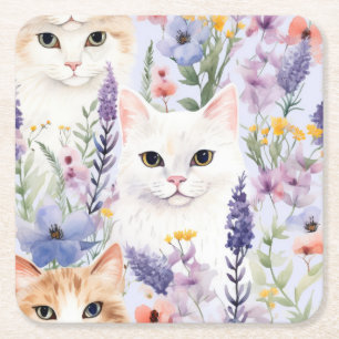 Dessous-de-verre Carré En Papier Watercolor Floral Cats Papiers numériques