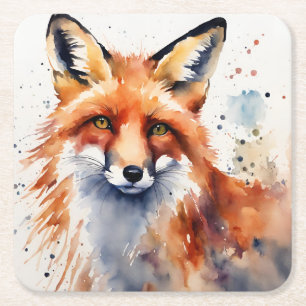 Dessous-de-verre Carré En Papier Watercolor Fox Portrait