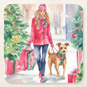 Dessous-de-verre Carré En Papier Watercolor Noël Fashion Shopping Girl