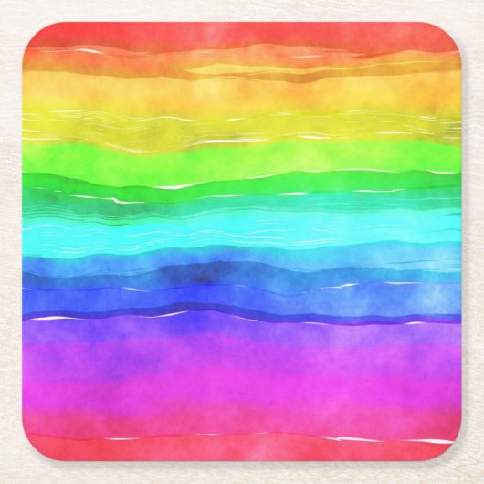 Dessous-de-verre Carré En Papier Watercolor Rainbow Stripes (Devant)