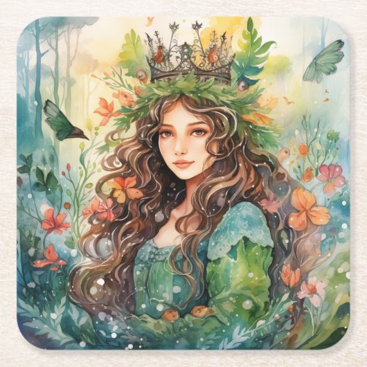 Dessous-de-verre Carré En Papier Watercolour Forest Princess (Devant)