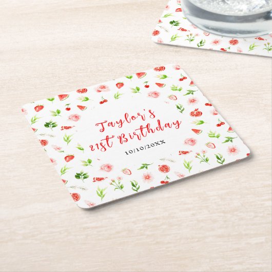 Dessous-de-verre Carré En Papier Watermelon and Pomegranate Birthday (Incliné)