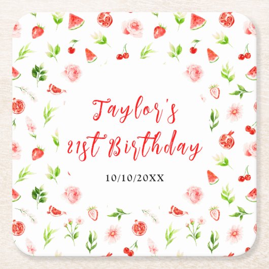 Dessous-de-verre Carré En Papier Watermelon and Pomegranate Birthday (Devant)