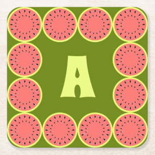 Dessous-de-verre Carré En Papier Watermelon rose Multi Monogramme