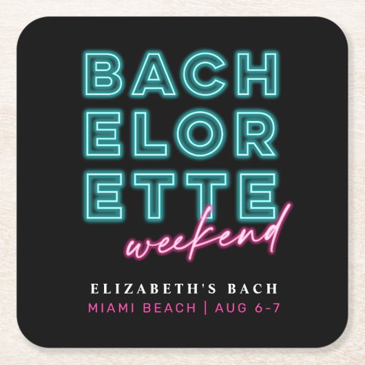 Dessous-de-verre Carré En Papier Week-end de célibataire bleu néon et rose (Devant)