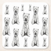 DESSOUS-DE-VERRE CARRÉ EN PAPIER WEST HIGHLAND WHITE TERRIER. "WESTY" PATTERN (Devant)