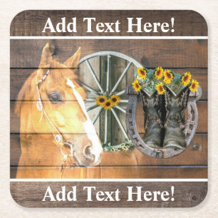 Dessous-de-verre Carré En Papier Western Horse Wagon Wheel Horseshoe Cowboy Boots S