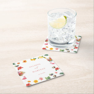 Dessous-de-verre Carré En Papier Whimsical Colorful Fun Tropical Flamingle Mariage