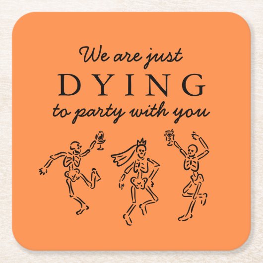 Dessous-de-verre Carré En Papier Whimsical Hand Drawn Skeletons Halloween Party (Devant)