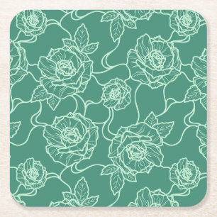 Dessous-de-verre Carré En Papier Whispers of Rose, Elegant Line Art Floral