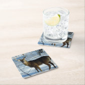 Dessous-de-verre Carré En Papier Whitetail Buck Winter (En situation)