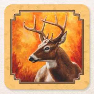 Dessous-de-verre Carré En Papier Whitetail Deer Autumn