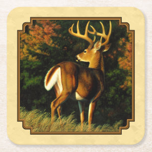 Dessous-de-verre Carré En Papier Whitetail Deer Monster Buck Yellow