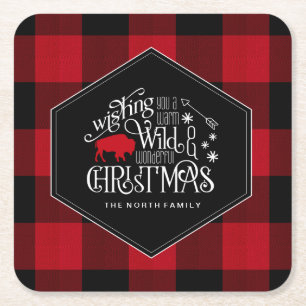 Dessous-de-verre Carré En Papier Wild Wonderful Christmas Red Buffalo Plaid ID604