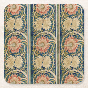 Dessous-de-verre Carré En Papier William Morris Fleurs Roses Soie Broderie Antique