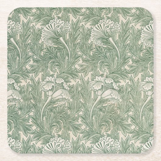 Dessous-de-verre Carré En Papier William Morris tulip fond textile vert (Devant)