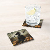 Dessous-de-verre Carré En Papier Witch Cat with Pumpkins  (En situation)