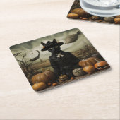 Dessous-de-verre Carré En Papier Witch Cat with Pumpkins  (Incliné)