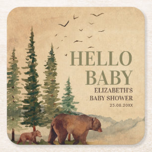 Dessous-de-verre Carré En Papier Woodland Mama Bear & Cub Baby shower