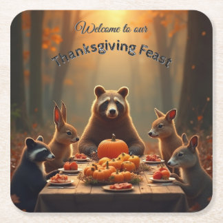 Dessous-de-verre Carré En Papier Woodland Thanksgiving Party Amis et famille