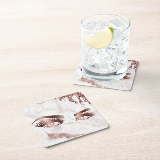 Dessous-de-verre Carré En Papier yeux roses en or (En situation)