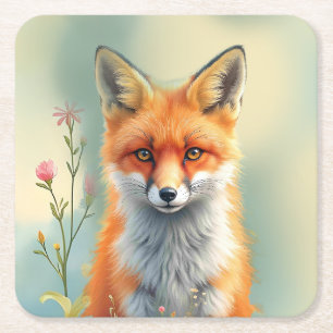 Dessous-de-verre Carré En Papier Yeux saisissants d'un renard roux rusé