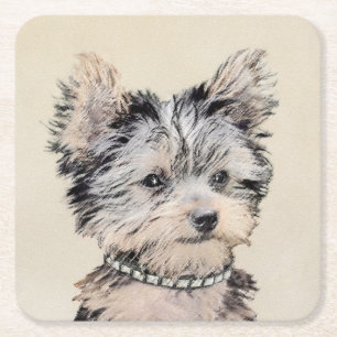 Dessous-de-verre Carré En Papier Yorkshire Terrier Puppy Peinture Chien original
