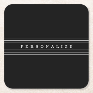 Dessous-de-verre Carré En Papier Your Custom Text & Modern Stripes   Black & White