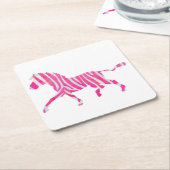Dessous-de-verre Carré En Papier Zebra Hot rose et blanc Silhouette (Incliné)